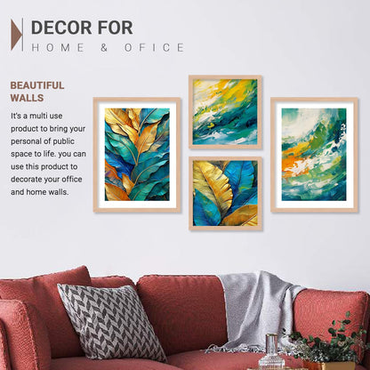 Premium Digital Paintings with Frame for Home Decoration - Painting for Living Room Bedroom Office - Painting for Wall Decoration - Pack of 4 (E)