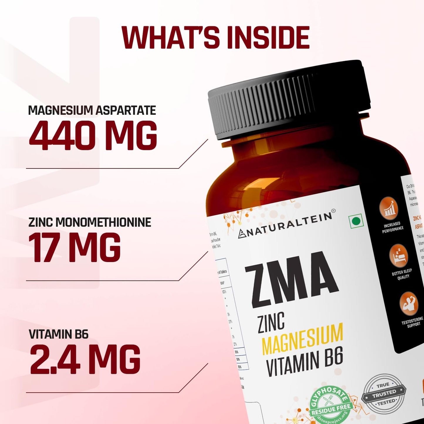 NATURALTEIN ZMA Tablets – Zinc Magnesium Vitamin B6 Supplement | 30 Veg Tablets | Sports Recovery & Daily Performance | Muscle Strength, Better Sleep & Faster Recovery