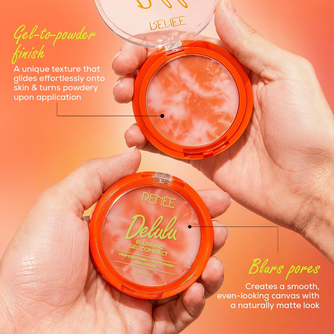 RENEE Delulu Blurring Gel Compact | Matte Finish, Controls Excess Oil, Reduces Shine, Blurs Pores | With Jojoba Oil and Vitamin E, For All Skin Types | 5g