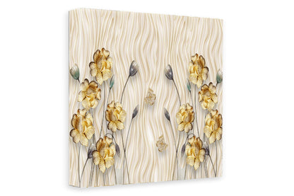 Printed Framed Canvas Painting for Home Decor Office Wall Studio Wall Living Room Decoration (22x22inch Wrapped) - Golden Flowers 3D Design