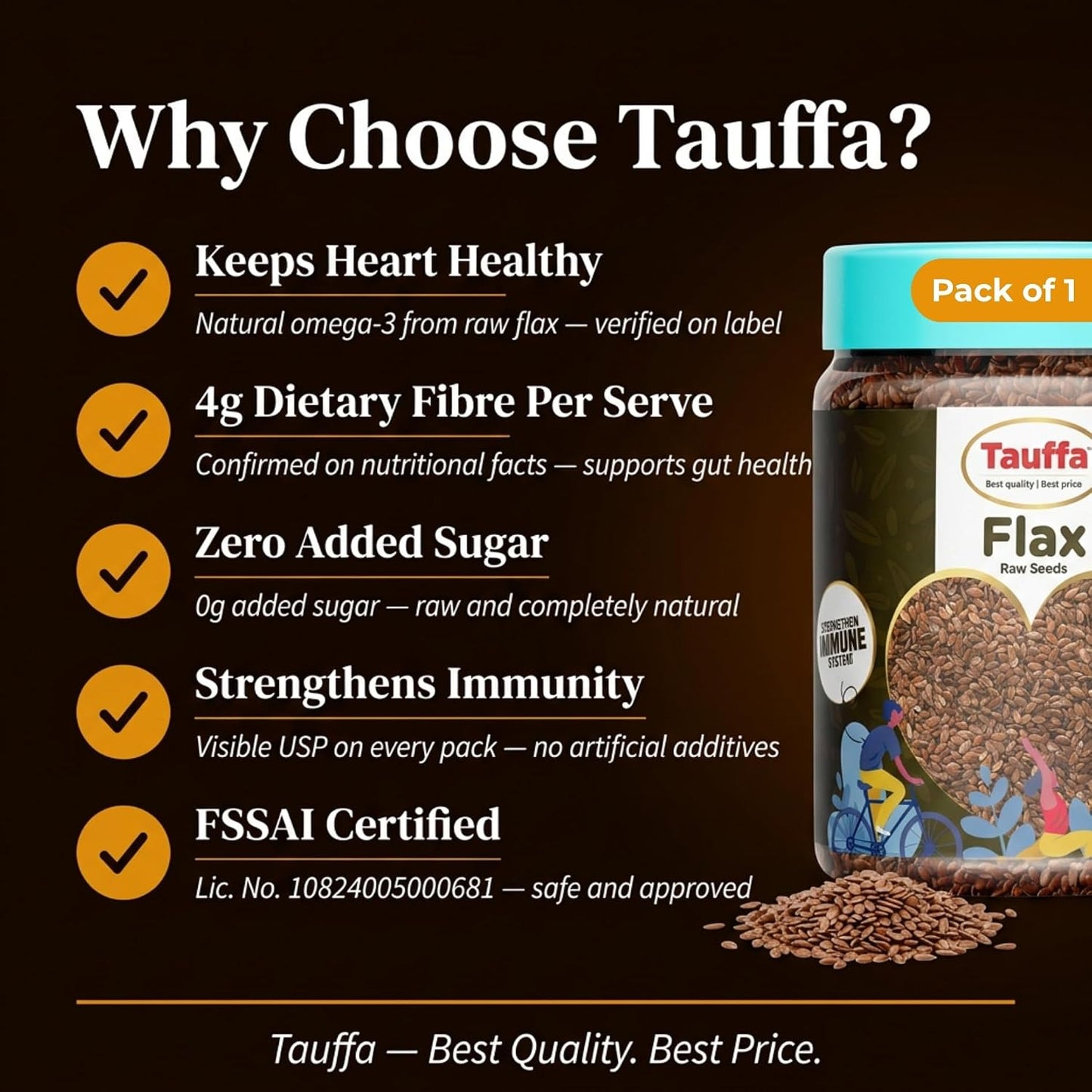 Tauffa Flax Seeds 250g | Omega 3 Rich Superfood Seeds | High Fiber & Protein | Gluten Free Vegan Seeds for Smoothies, Salads, Baking & Daily Nutrition