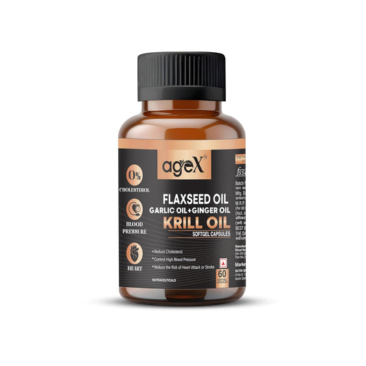 Flex Power Capsules: Flaxseed, Garlic, Ginger & Krill Oil - 60 Softgel Capsules | Nutritional Powerhouse for Vitality, Immunity, and Heart Health (Pack of 1)