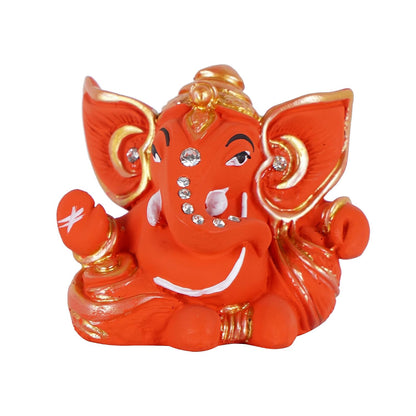 Polyresin Orange Ganesha Statue for Car Dashboard God Ganesh Murti Ganpati Idol Figurine with Double Side Tape