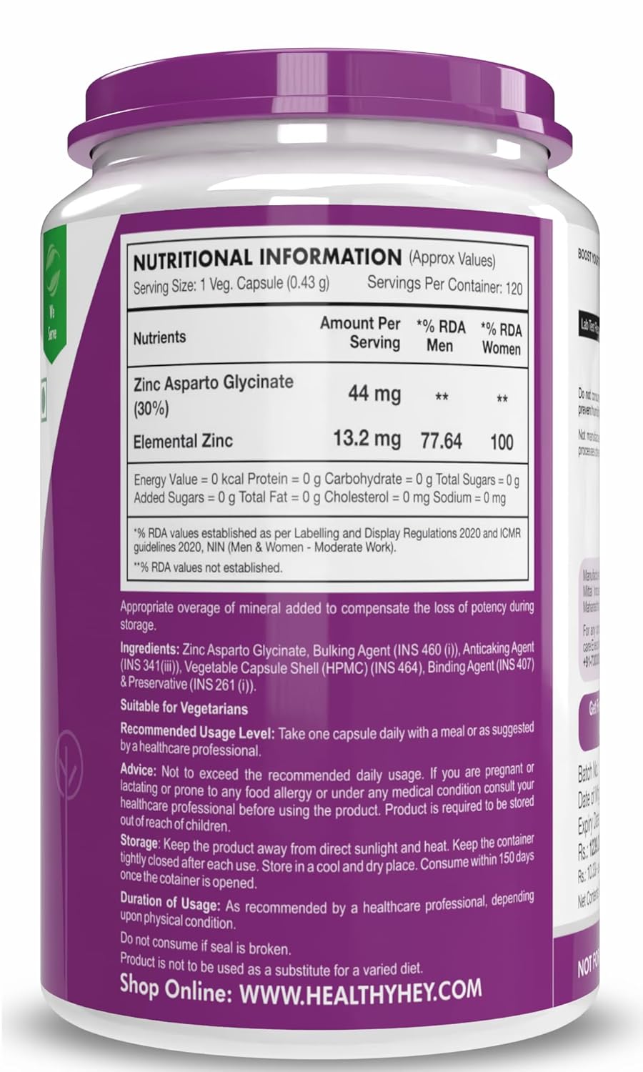 Supplement container with nutritional information label on a white background