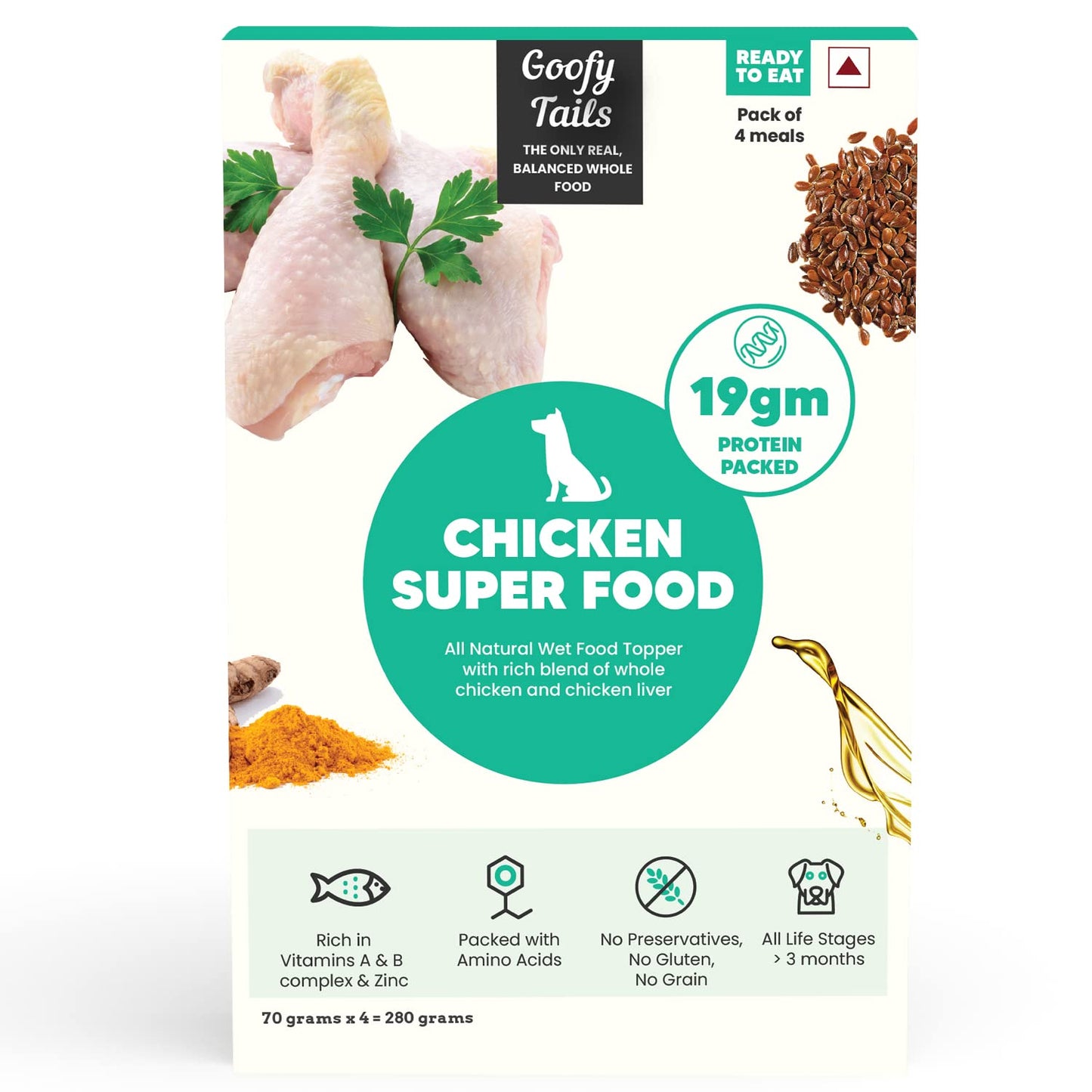 Goofy Tails Wet Dog Food 280g (70gX4), Chicken Super Dog Food, Preservative Free Dog Gravy, Wet Dog Food, Natural Human Grade Grain Free and Gluten Free Super Dog Food Gravy
