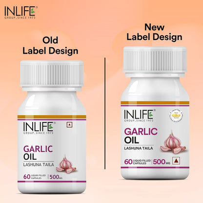 INLIFE Garlic Oil Capsules for Heart Health and Immune Support for Men and Women - 60 Liquid Filled Capsules