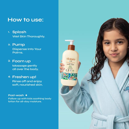Tikitoro Kids Nourishing Body Wash | Pediatrician Approved | Vegan | Cleanses, Moisturizes & Nourishes Skin | Almond, Calendula, Pomegranate Extract | No Parabens & Sulphates, Age 4+ years (300ml)