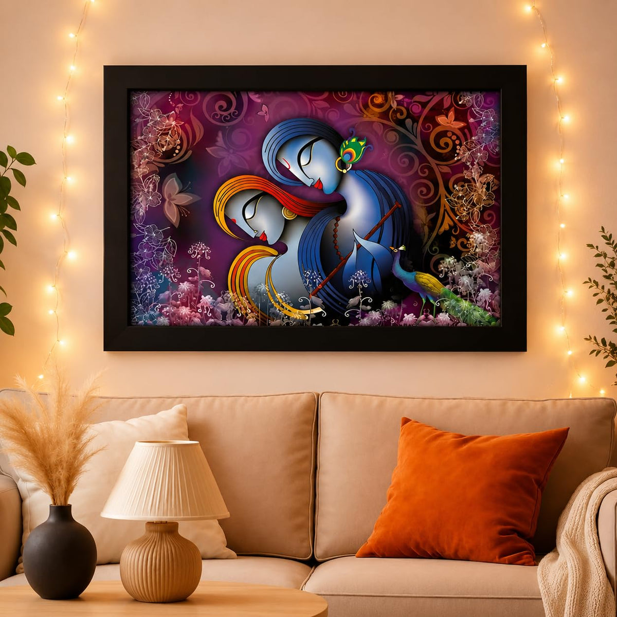 Krishna Radha Art Framed painting | Ready to hang - (Wood, 12inch x 18 inch)