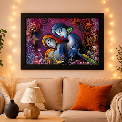 Krishna Radha Art Framed painting | Ready to hang - (Wood, 12inch x 18 inch)
