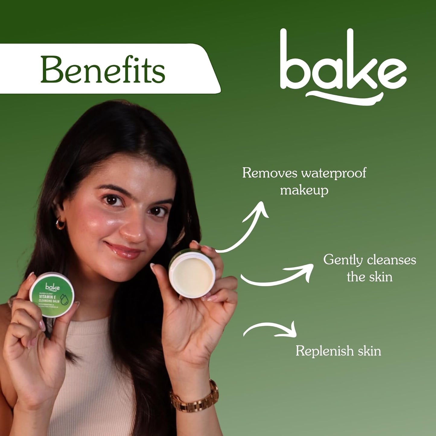 BAKE Super Glow+ Vitamin E Cleansing Balm | Rejuvenating & Hydrating Formula | For Acne prone skin Dry, Normal, Oily & Combination Skin | Sulphate & Paraben Free | 50g