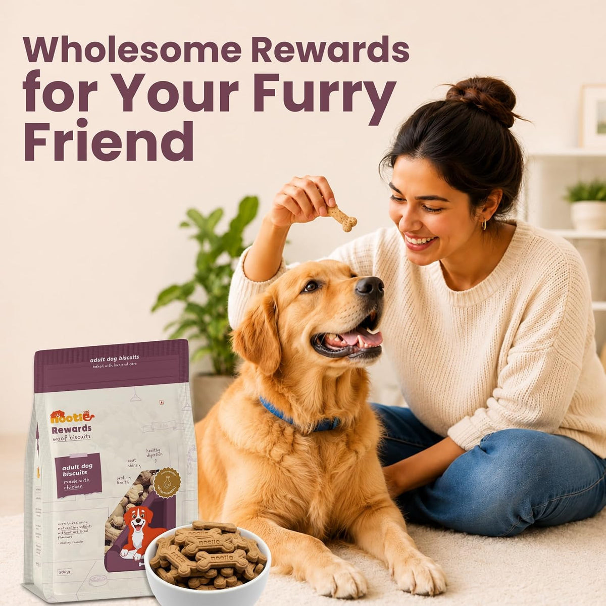 Nootie Chicken Puppy Biscuits - Chicken & Peanut Butter Flavoured Treats for Puppies | Protein-Rich, Highly Digestible & Nutritious | Suitable for All Breeds | 900g