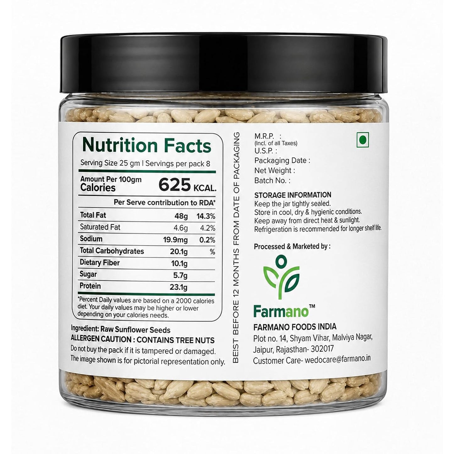 Farmano Raw Sunflower Seeds | High Protein & Fiber | Premium Quality | 200g