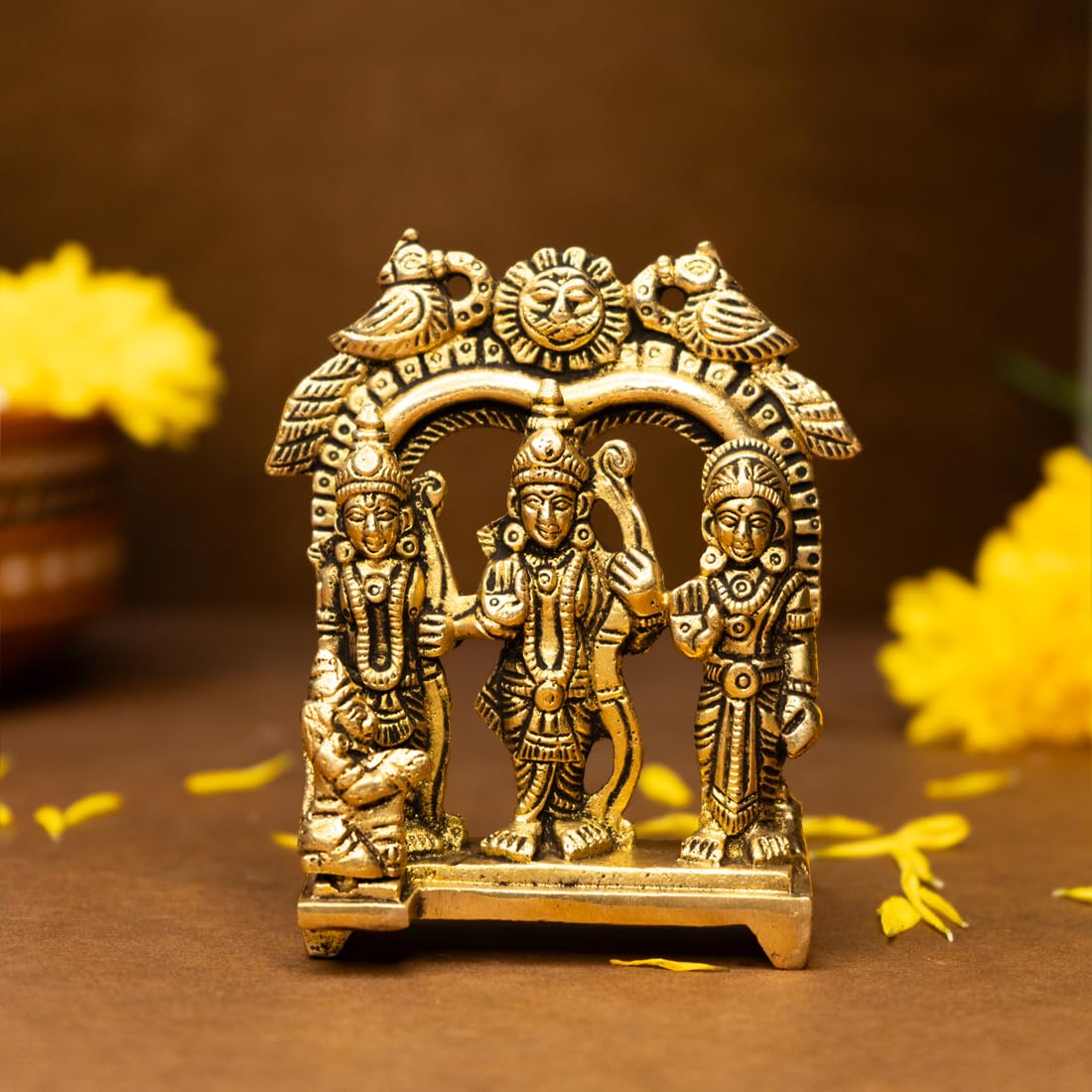 100% Pure Brass Ram Darbar Murti (Size: 8.4 cm) | Ram Darbar Statue for Home Decor and Office Desk | Ram Sita Laxman Hanuman Idol for Puja Room | Shree Ram Parivar Murti for Gift