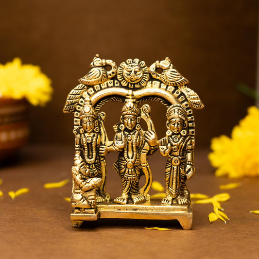 100% Pure Brass Ram Darbar Murti (Size: 8.4 cm) | Ram Darbar Statue for Home Decor and Office Desk | Ram Sita Laxman Hanuman Idol for Puja Room | Shree Ram Parivar Murti for Gift