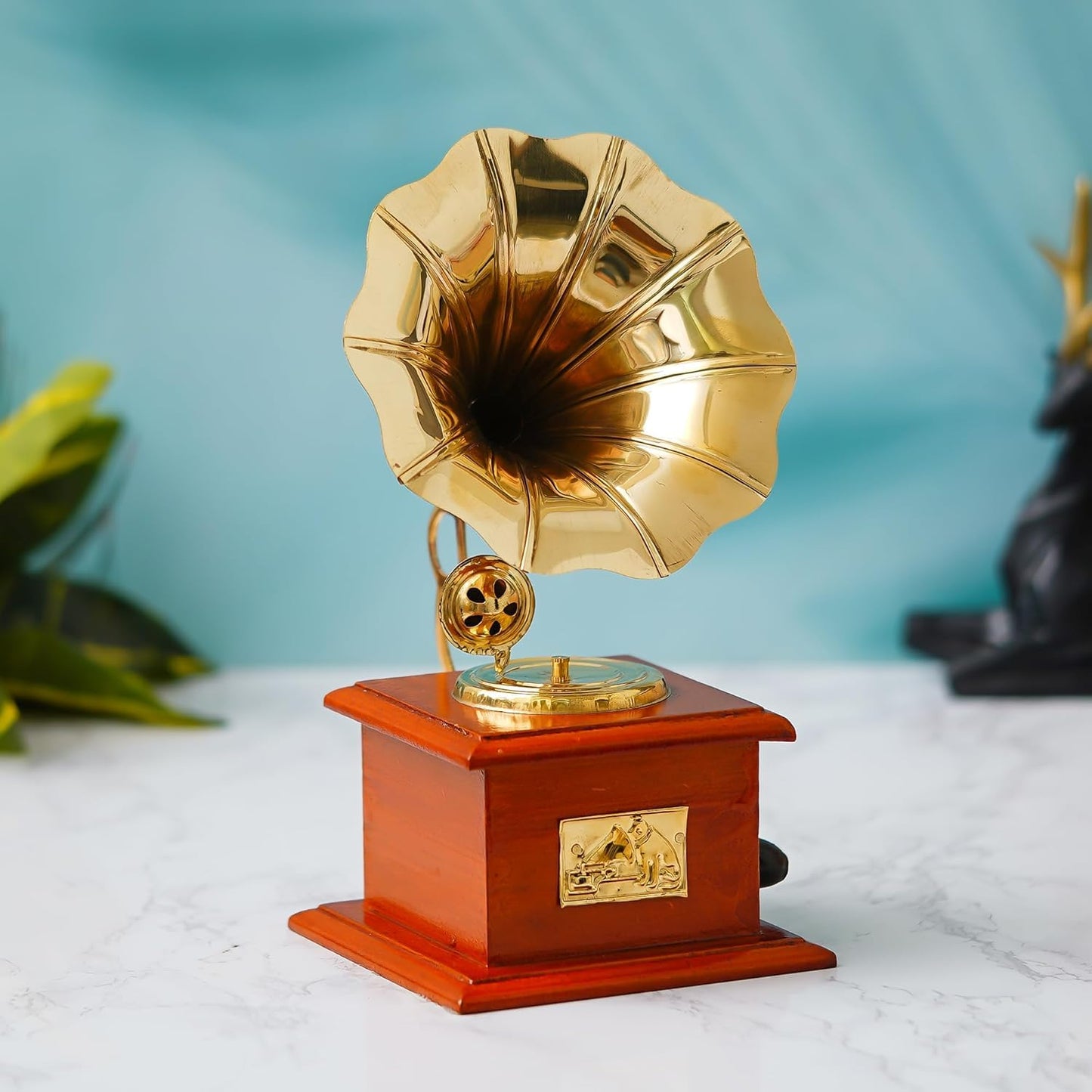 JaipurCrafts Premium Sparkle Square Gramophone Showpiece - 23 cm (Brass, Brown, Gold) (Black, Gold) (Brown, Gold)