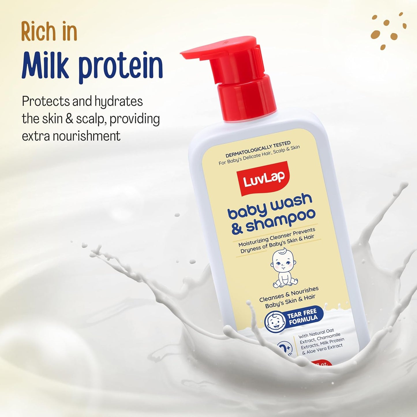 LuvLap Baby Wash & Shampoo -600ml, Milky Soft Head to Toe Wash With Oatmeal & Shea Butter, Paraben Free, Tear Free, Rich Moisturised Skin & Soft Hair, 2 in 1 Baby Body Wash, Dermatologically Tested