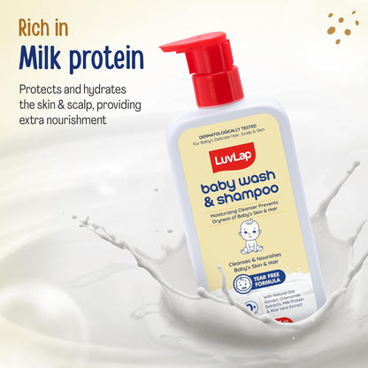 LuvLap Baby Wash & Shampoo -600ml, Milky Soft Head to Toe Wash With Oatmeal & Shea Butter, Paraben Free, Tear Free, Rich Moisturised Skin & Soft Hair, 2 in 1 Baby Body Wash, Dermatologically Tested