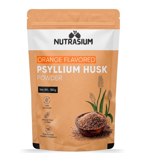 Nutrasium Psyllium Husk Powder | Isabgol Powder | Supports to Relieves Constipation | Rich Source Of Dietary Fiber Supplement For Digestion & Gut Health | 180 gram Orange Flavour