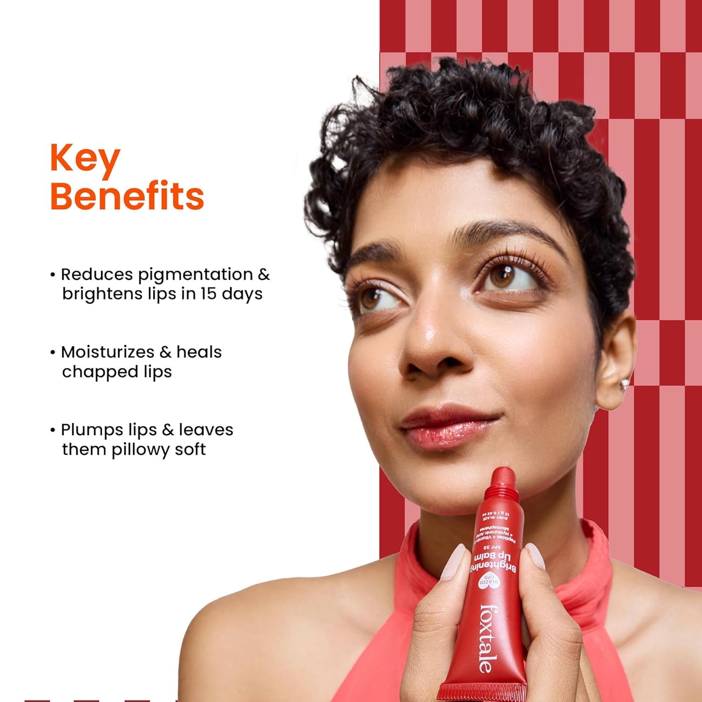 Foxtale SPF 30 Brightening Lip Balm for Dark Lips with Peptides & Vitamin C | Brightens Pigmented Lips | Hydrates Lip | SPF Lip Balm - Ruby Glaze 12gm