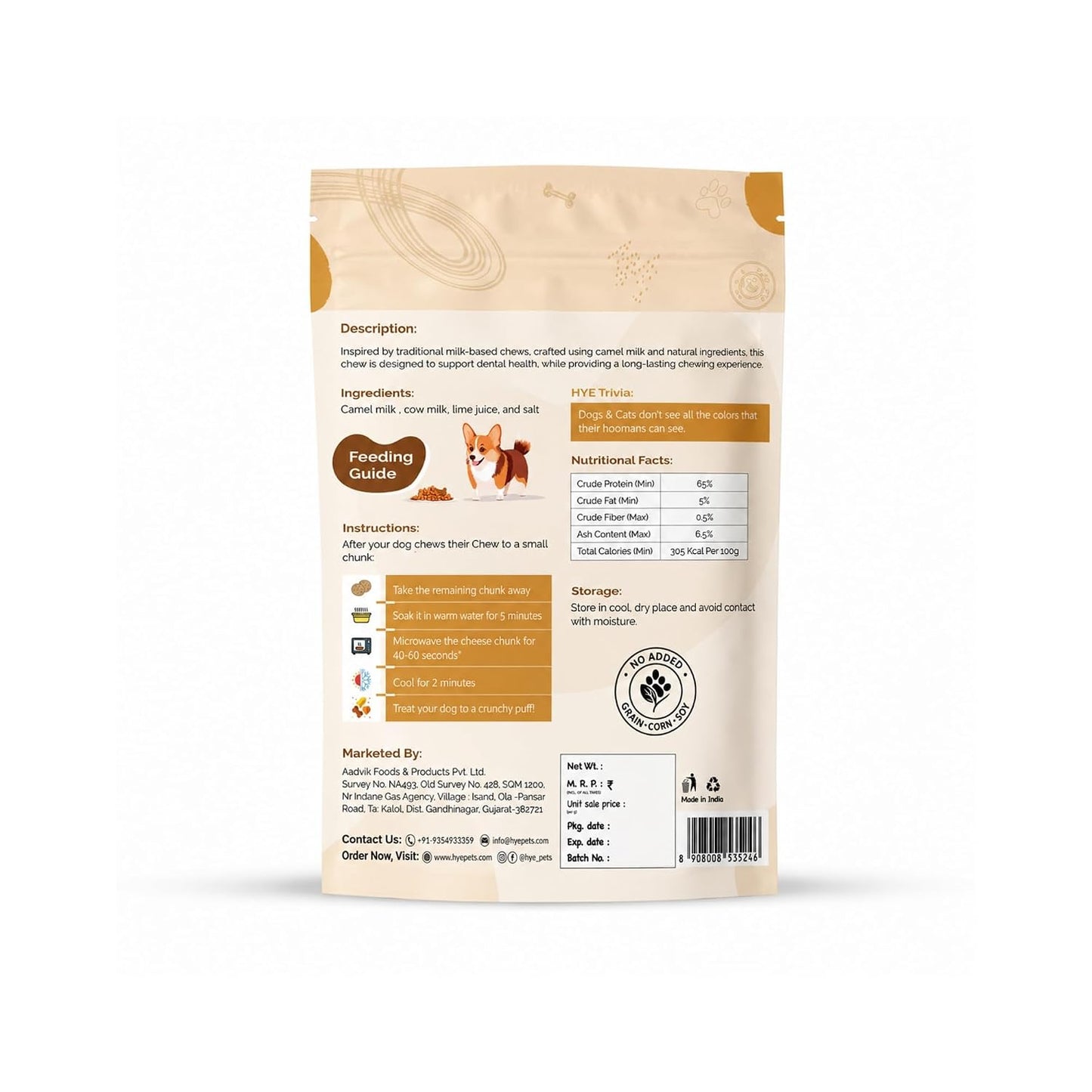 HYE Pets Camel Milk Dog Chews, Rawhide Free Long Lasting Dental Chews, High Protein Natural Dog Treats | Omega-3 Rich & Easily Digestible, Medium - 2 Chews