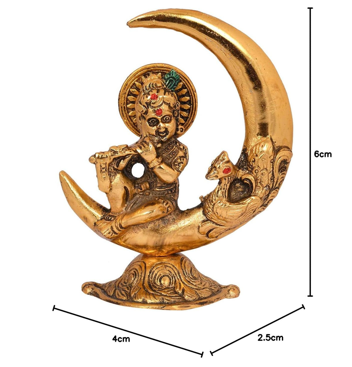 Collectible India Baby Krishna Idol Murti Statue for Home Puja Decor - Gold Plated Krishna Idols on Moon Showpiece Decorative Gifts Set (Set of 1)