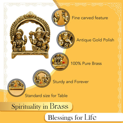 100% Pure Brass Laxmi Ganesh Murti (Size: 8 cm) | Lakshmi Ganesh Idol for Diwali Puja, Study Table, Pooja Room & Home Decor | Statue of laxmi Ganesha for Diwali Gift | Pital Ganpati Lakshmi