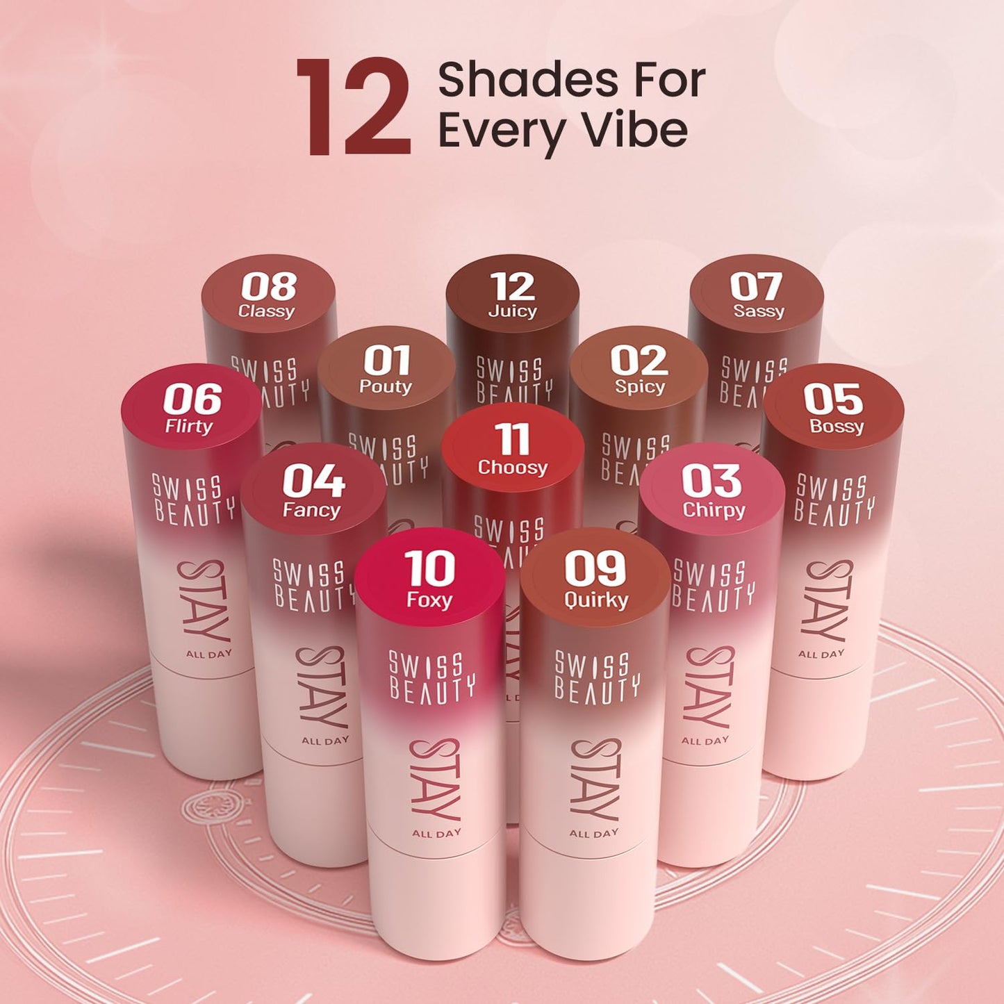Swiss Beauty Stay All Day Lipstick | 12-Hour Stay | Transfer-Proof | Matte Finish | With Vitamin E & Shea Butter | Shade- 1. Pouty, 4g