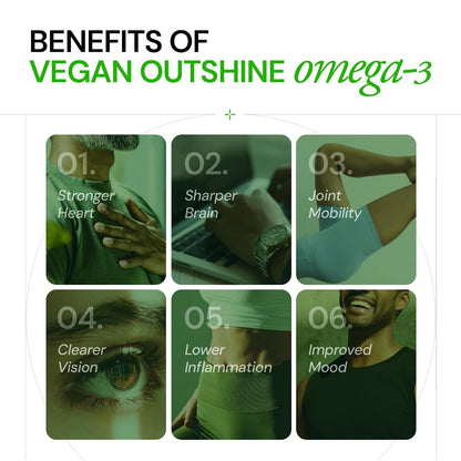 Ace Blend Outshine Omega 3 Vegan with 385mg EPA + DHA per Softgel | Full Spectrum Algal Oil | 700mg Algal Oil | Plant-Based Omega 3 Supplement | For Men & Women | 30 Softgels
