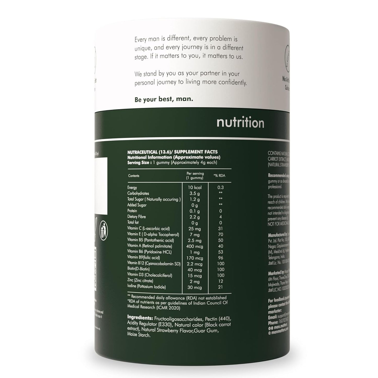 Man Matters Multivitamin Gummies With No Added Sugar | Daily Essential Multivitamin for Men | 15 Vitamins & Minerals, 8 Amino Acids, 7 Herbal Extract | Enhances Immunity & Overall Well Being | 60N