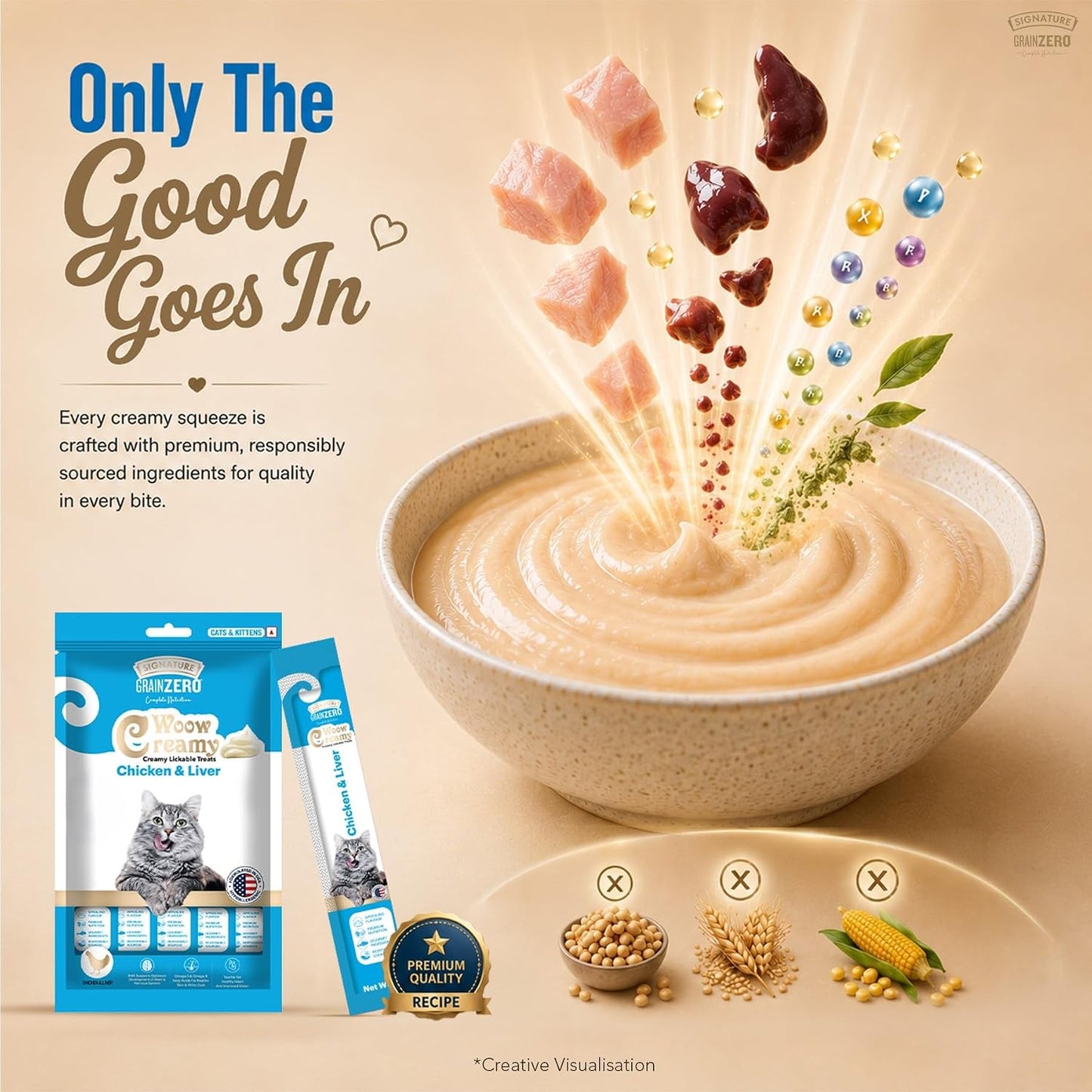 Grain Zero Creamy Lickable Cat Treats Chicken and Liver, 360 Gm - 20 Sachet + 4 Free | Rich in Protein, Promotes Hydration, No Artificial Preservatives | for Training and Bonding | for Kitten & Adult