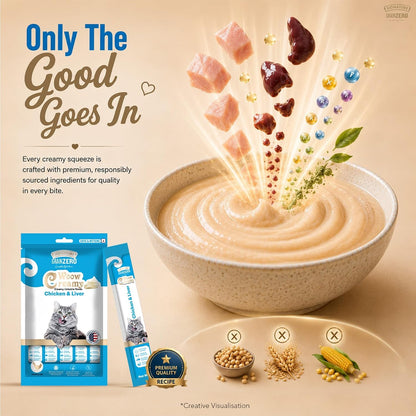 Grain Zero Creamy Lickable Cat Treats Chicken and Liver, 360 Gm - 20 Sachet + 4 Free | Rich in Protein, Promotes Hydration, No Artificial Preservatives | for Training and Bonding | for Kitten & Adult
