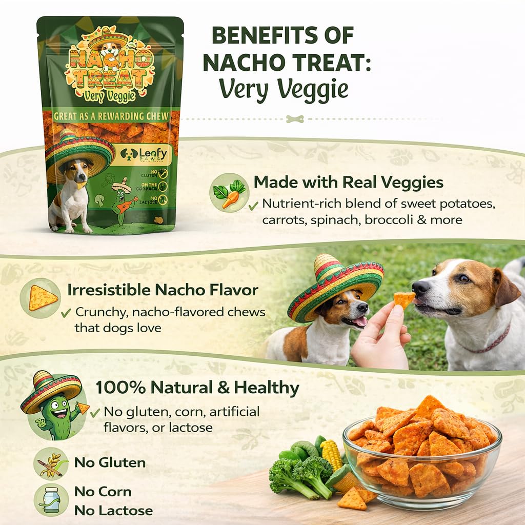 LeafyPaws Nacho Treats Dog Snacks (45g) | Natural Reward Treats for Dogs | 100% Natural Grain Free, Lactose Free, No Added Preservatives (Very Veggie)