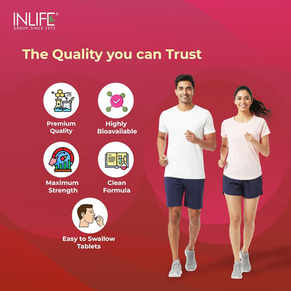 INLIFE Vitamin B12 With Alpha Lipoic Acid, Folic Acid, Inositol, B1, B5 & B6 Supplements Tablet, Supports Nerve Health, Immunity for Men & Women - 120 Tablets (Vit B12, Pack of 1)