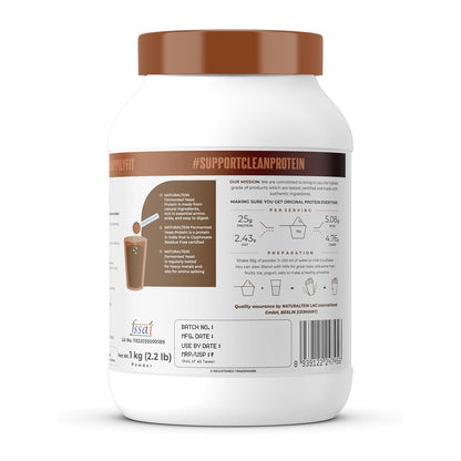 Protein powder container with label on a white background