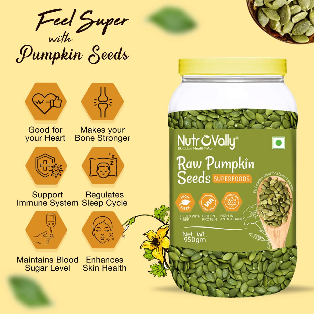 NutroVally - Pumpkin Seeds 950g Jar – Premium Roasted & Shelled Superfood Snack – High Protein, Gluten-Free & Nutrient-Rich for Healthy Snacking & Cooking