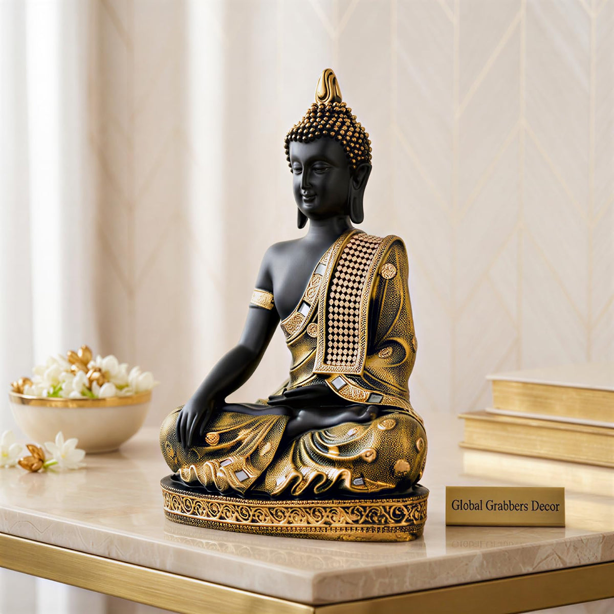 Buddha Idol Statue | Home Decoration Items for Living Room (Brown Black)
