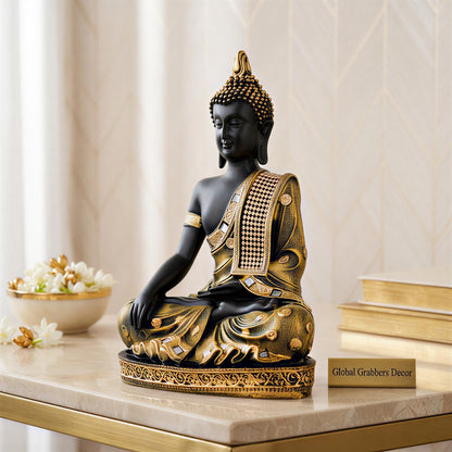 Buddha Idol Statue | Home Decoration Items for Living Room (Brown Black)