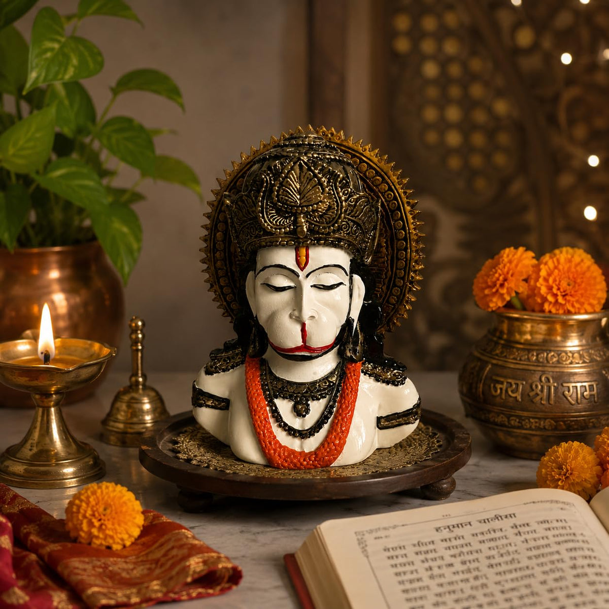 White Lord Hanuman Ji Idol for Home Décor | Hanuman Bust Statue with Intricate Detailing | Spiritual Decorative Showpiece for Temple, Living Room & Gifting