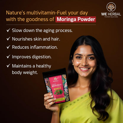 WE HERBAL Organic Moringa Powder, 100% Natural, Helps in Weight Loss, Reduces Bad Cholesterol, Rich in Vitamins, Minerals & Antioxidants, 50gms