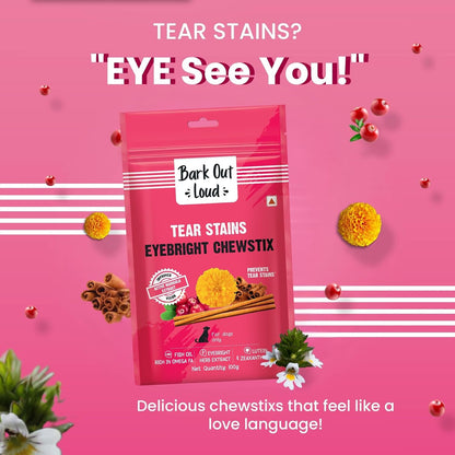 BARK OUT LOUD By Vivaldis - Tear Stains Eyebright Chewstix Stick for All Life Stages Dog | Active Marigold Extract, Rich in Omega FA for Dog, 100 Gm Dog Treats