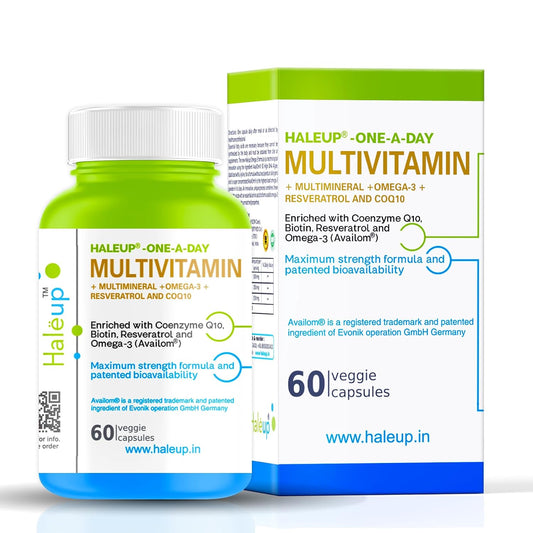 Haleup Multivitamins capsules for Women & Men 60 capsules - Multivitamin & Multimineral Supplements with Omega-3, Resveratrol, Coenzyme Q10 & Biotin