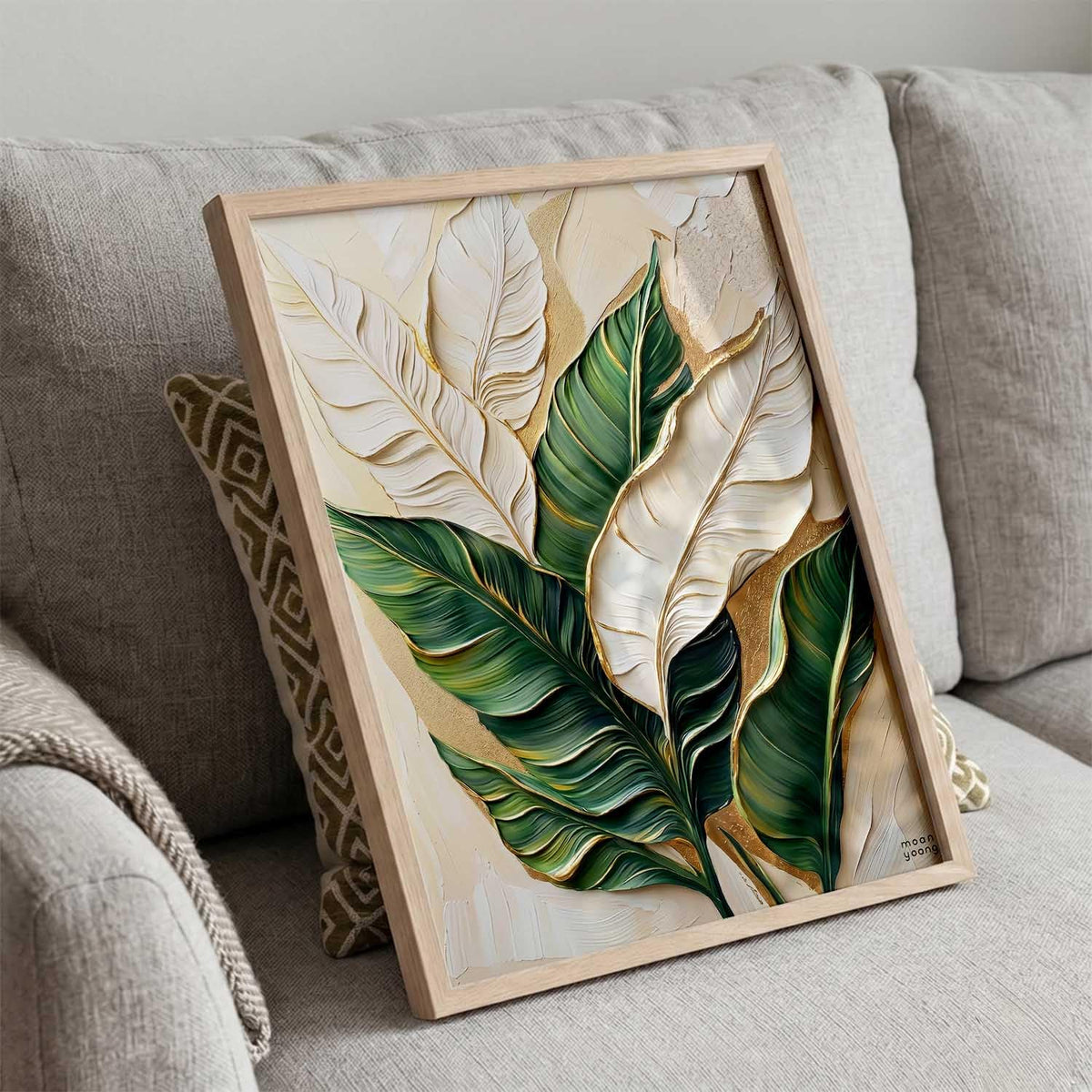 Aesthetic Leaf Art Home Decoration|Paintings With Frame For Living Room Bed Room Hotel Wall Decor Digital Reprint (13x17 inch)