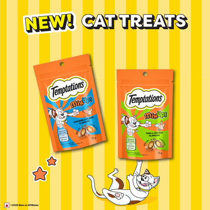 Temptations MixUps Cat Treats, Chicken & Salmon Flavours, 75g – Two Irresistible Flavours in One Pack, Crunchy Outside Soft Inside, Goodness of Protein, Vitamins & Minerals, Resealable Pouch