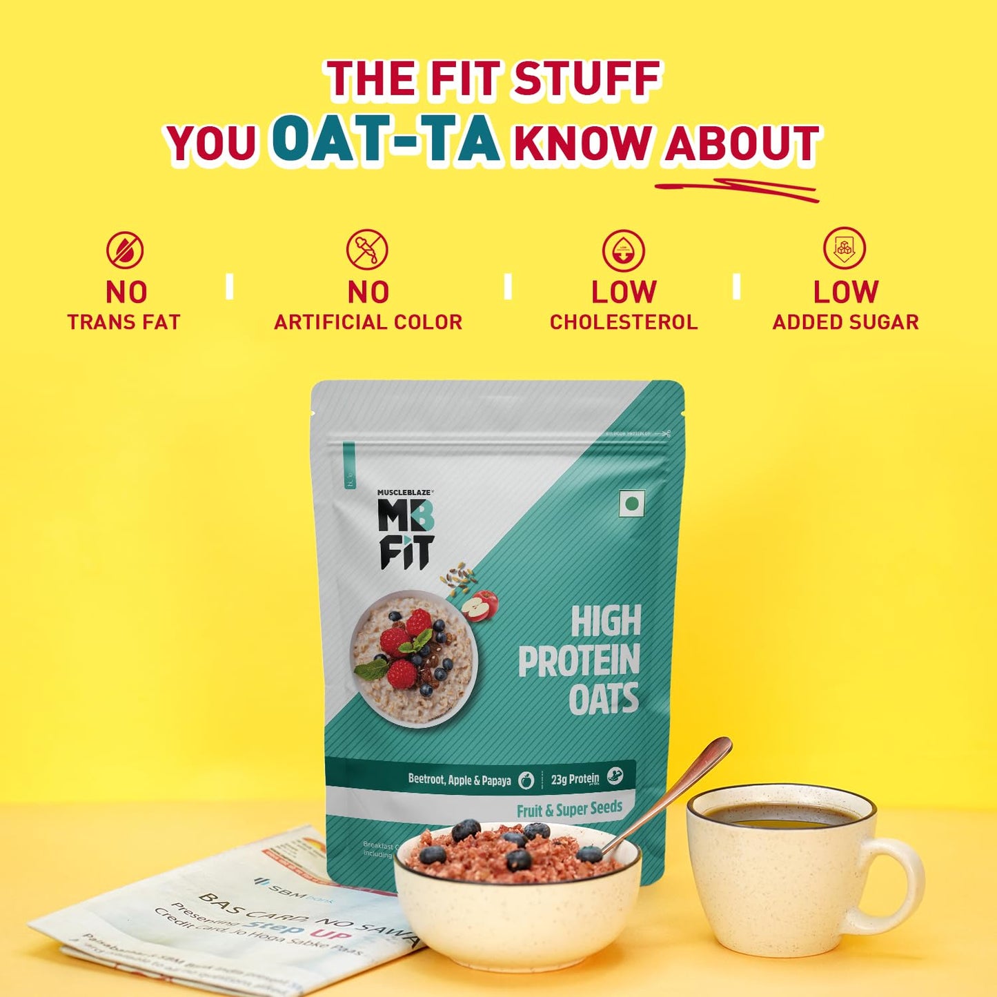 MuscleBlaze Fit High Protein Oats (Fruit & Super Seeds, 1kg) | 23g Protein | Breakfast Cereals for Weight Management