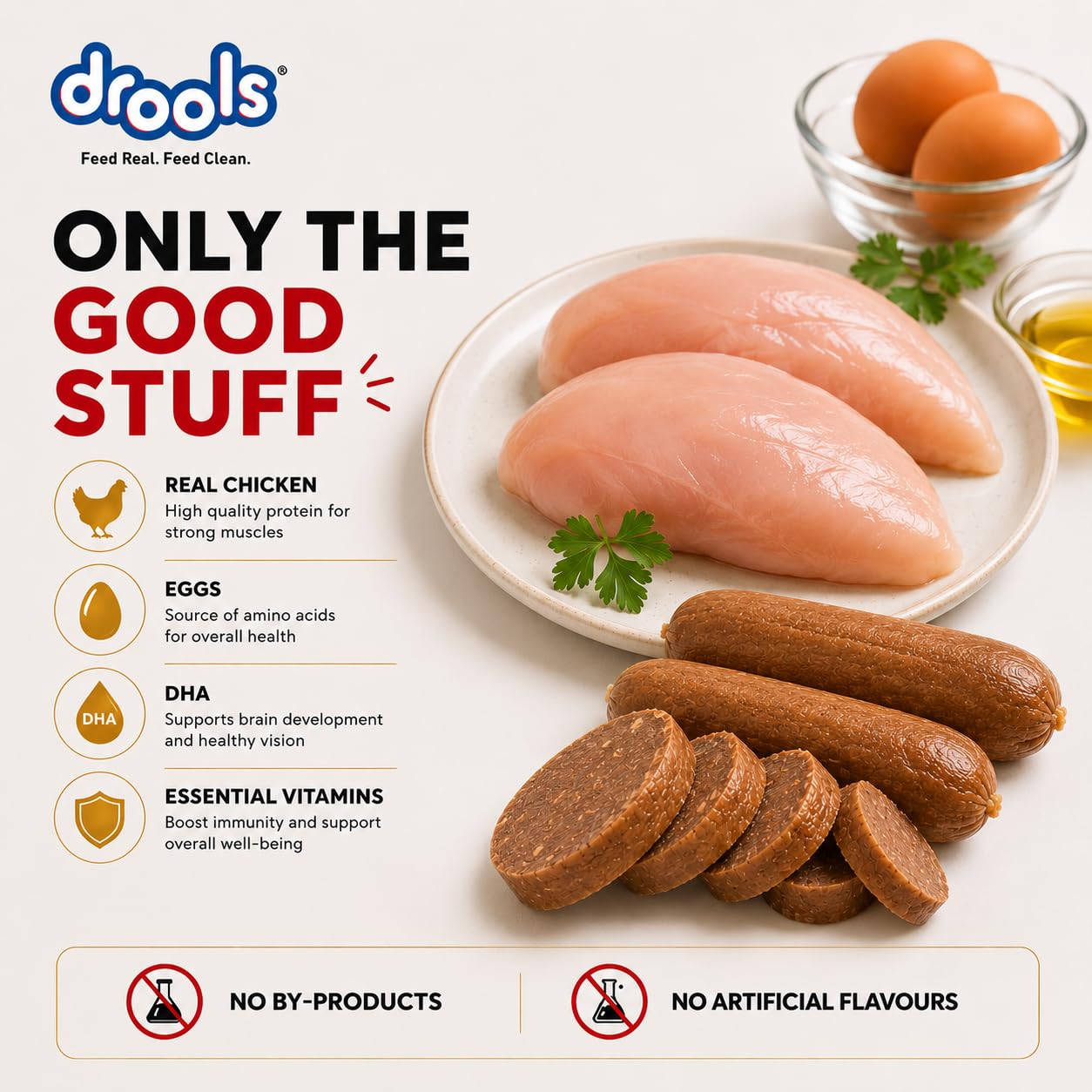 Drools Puppy & Adult Dog Sausage 360g (5+1 Free) | Chicken Flavour | Supports Brain & Vision Development | Promotes Muscle Growth | Aids Digestion & Overall Wellness