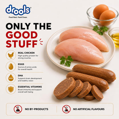 Drools Puppy & Adult Dog Sausage 360g (5+1 Free) | Chicken Flavour | Supports Brain & Vision Development | Promotes Muscle Growth | Aids Digestion & Overall Wellness