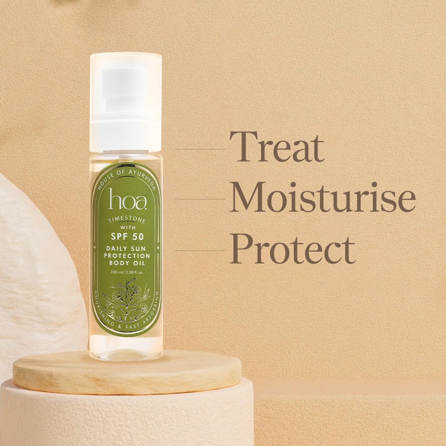 Body Oil with SPF 50 - Sun Protection Body Oil for Daily Use | House of Ayurveda Time Stone Deep Hydration UV Protection Oil | Fast-Absorbing, Non-Sticky | All Skin Types | Paraben-Free, Cruelty-Free | 100ml
