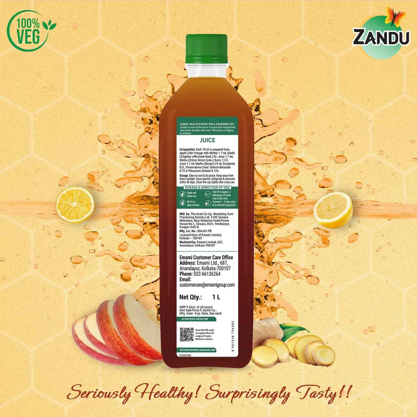 Zandu Lean & Slim Juice 1 Litre With Honey & Apple Cider Vinegar, Helps Maintain Healthy Weight & Boosts Metabolism|100% Ayurvedic And Natural