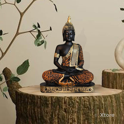 Meditating Buddha Idol for Home | Adds Soothing Effects and Spreads Positive Vibes (Pack of 1, Orange & Black)