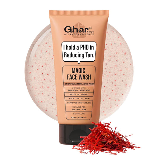 Ghar Soaps De-Tan Face Wash | For Tan Reducing, Brightening & Glowing Skin | With Sandalwood, Saffron, Coconut Oil & Goat milk | For All Skin Types | 100ml